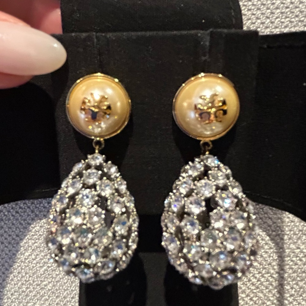 Elegant Gold/ Pearl/ diamond Drop costume Earrings by Tory Burch